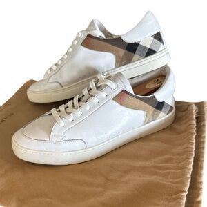 Burberry Rettford Check Leather Low Top Sneaker White Sz 42